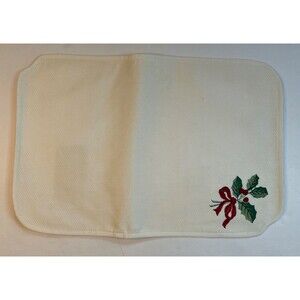 6 Trim A Home Embroidered Holly Cotton Rectangular Fabric Placemats
